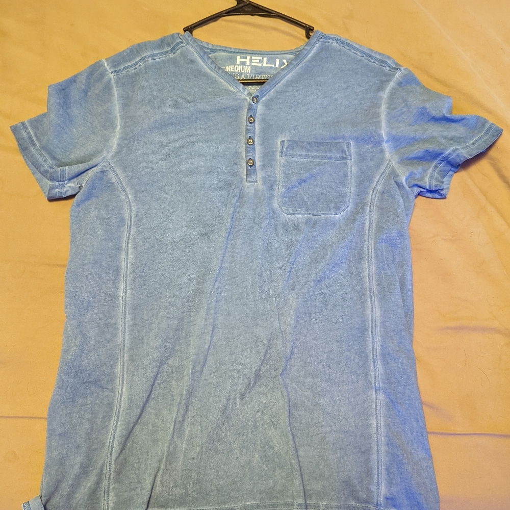 Blue helix slight button shirt